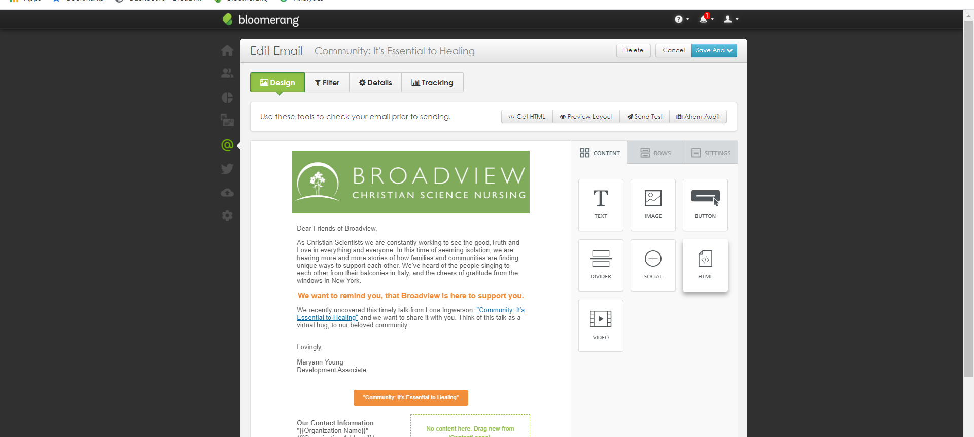 Bloomerang dashboard screenshot