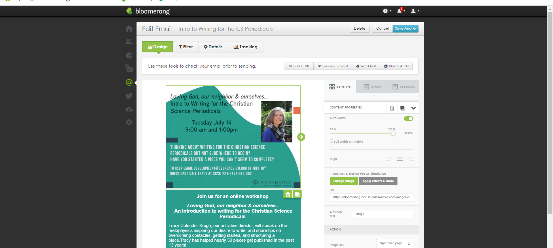 Bloomerang newsletter I created
