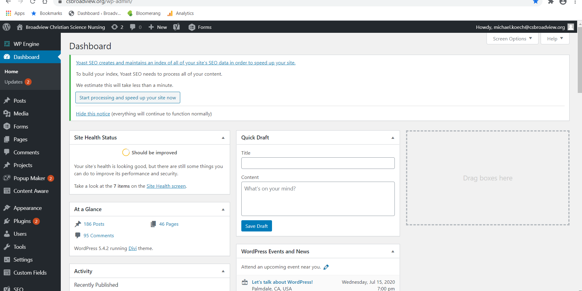 Broadview Wordpress dashboard