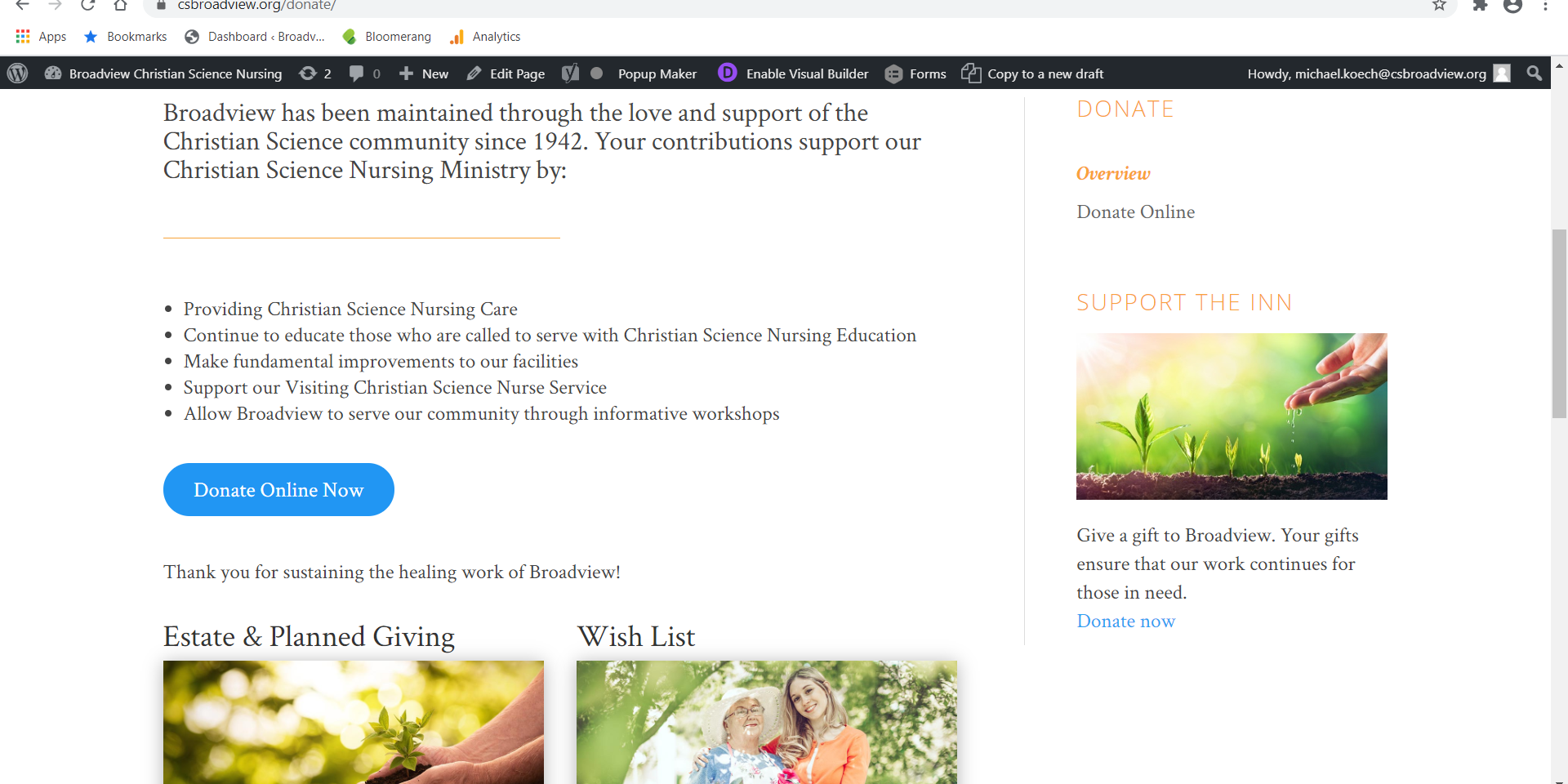The redesigned Broadview donate page