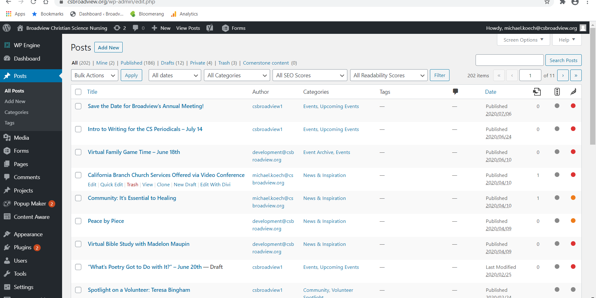 Broadview Wordpress posts creation dashboard
