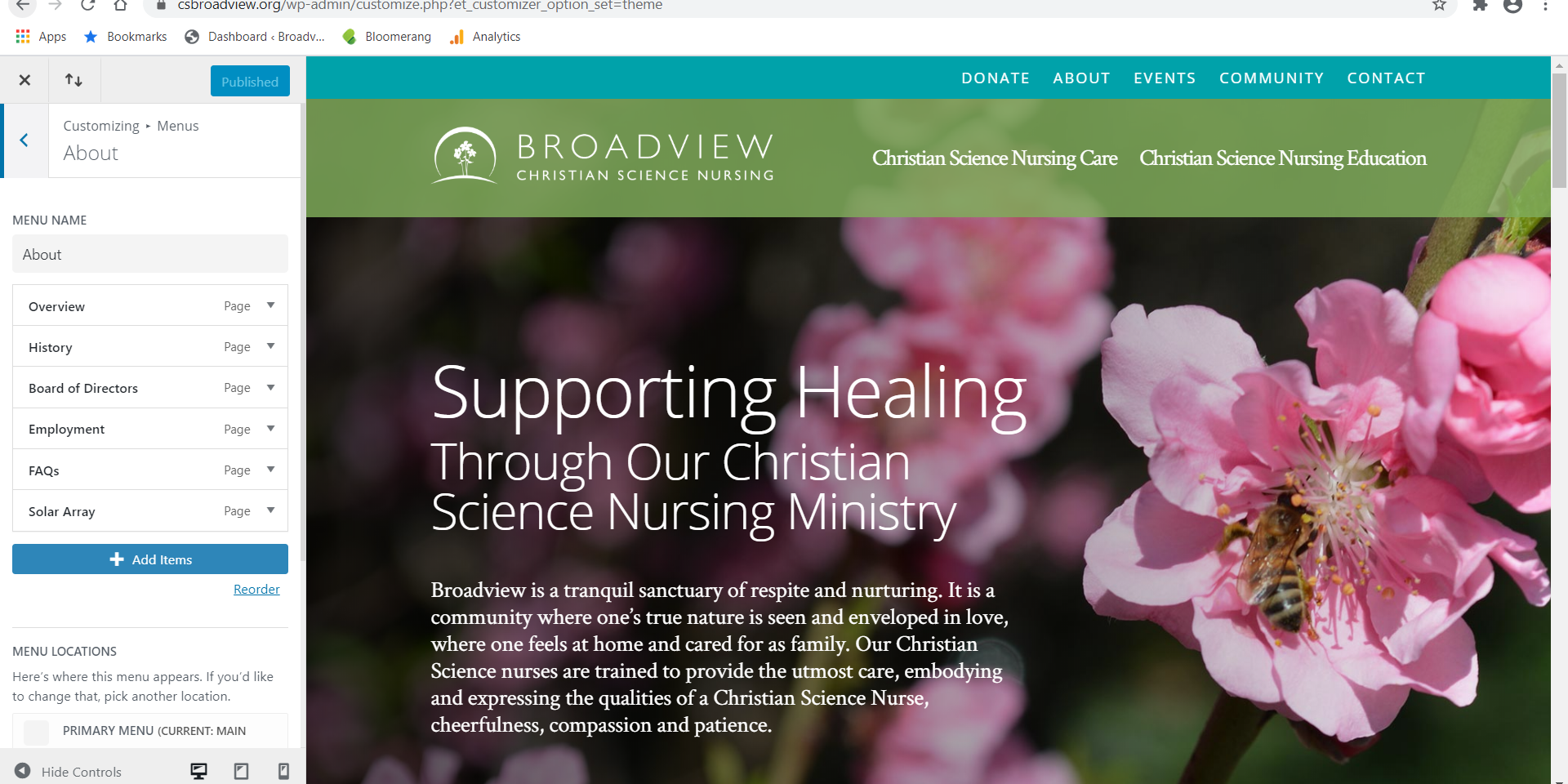 Broadview Wordpress page designer dashboard